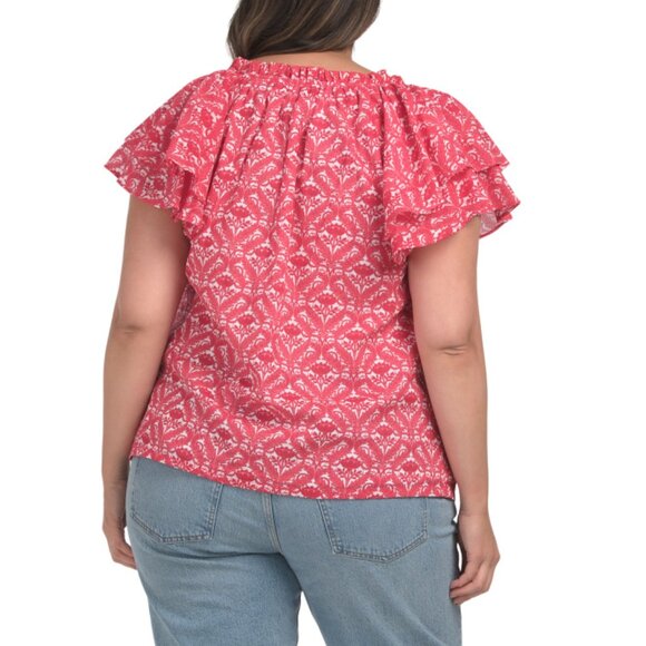 C&T Red/White Plus Ruffle Sleeve Blouse - Picture 2 of 2